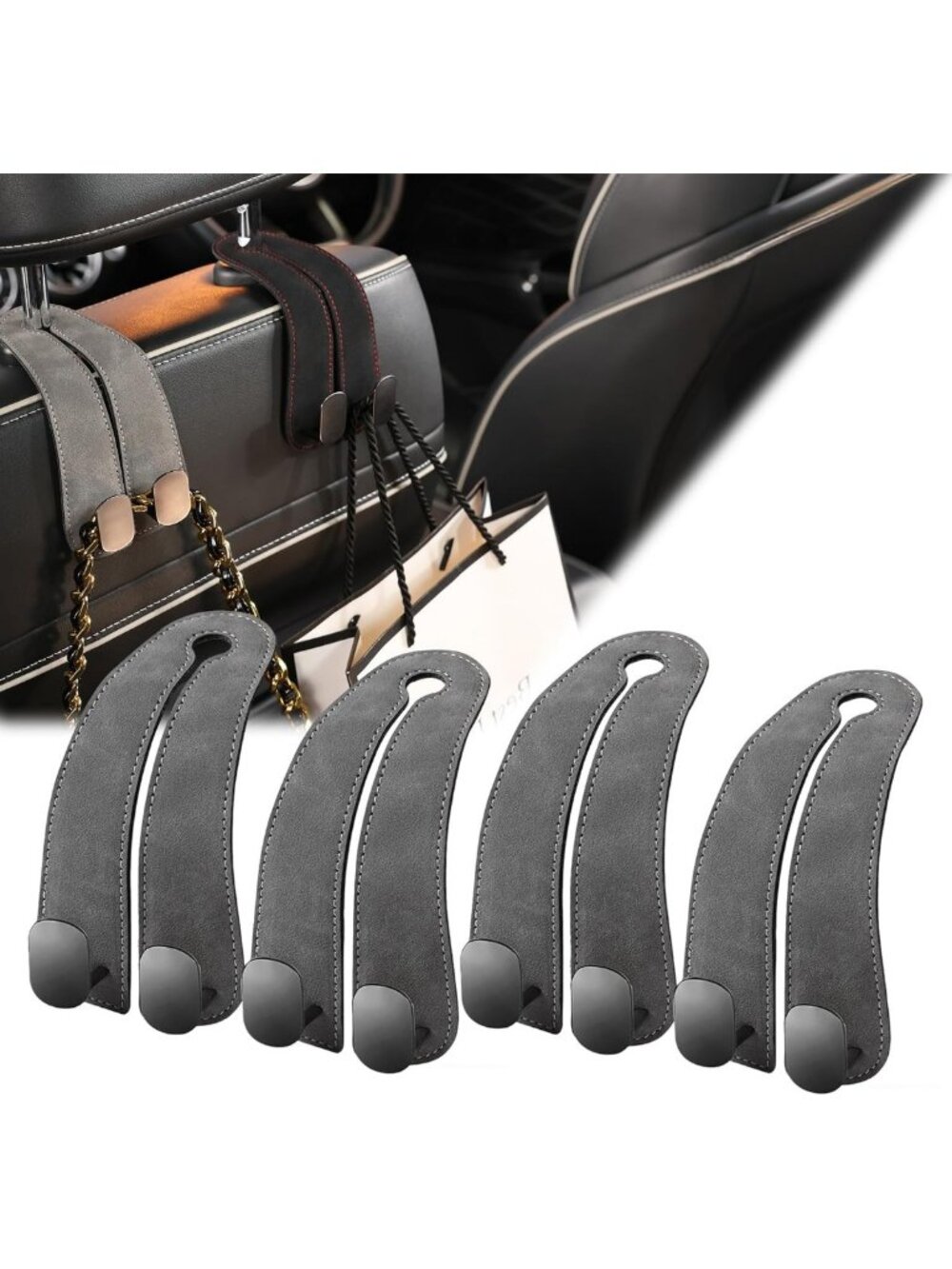 Car Headrest Purse Hook Set - Suede & Aluminum Bag Holder for SUVs, Trucks
